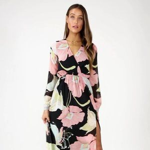 Lulus Wondrous Water Lilies Black Floral Print Maxi Dress